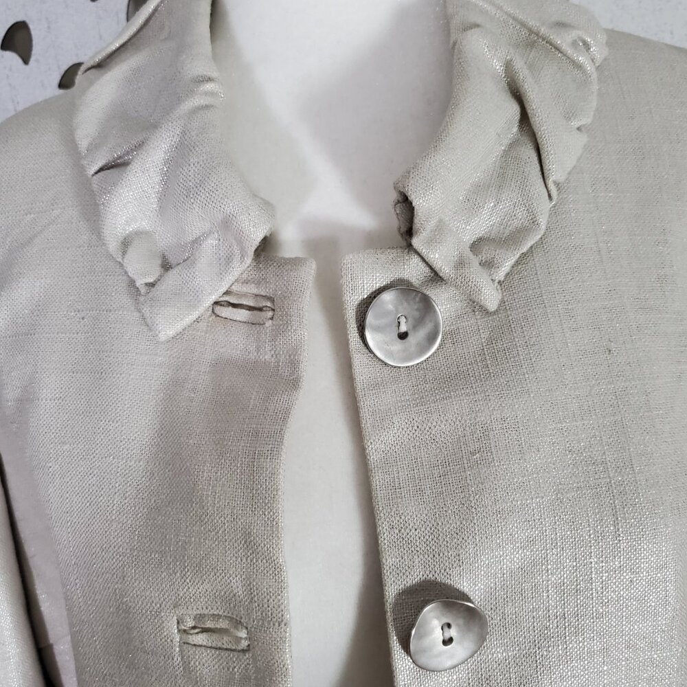 3 Sisters Metallic Quarter Sleeve Jacket Ruffled Collar Size L - Picture 7 of 13